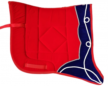 Saddlepad Barock for Showriding " Jerez"  in red /royalblue with silver lace